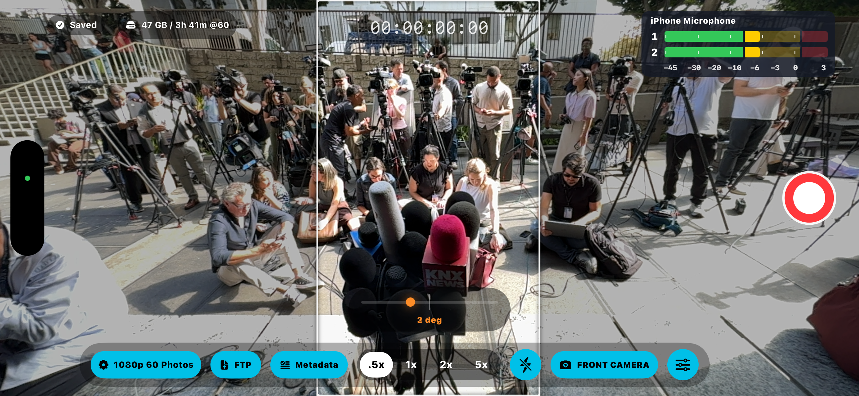 DualCrop camera screen showing horizontal capture and vertical crop framing